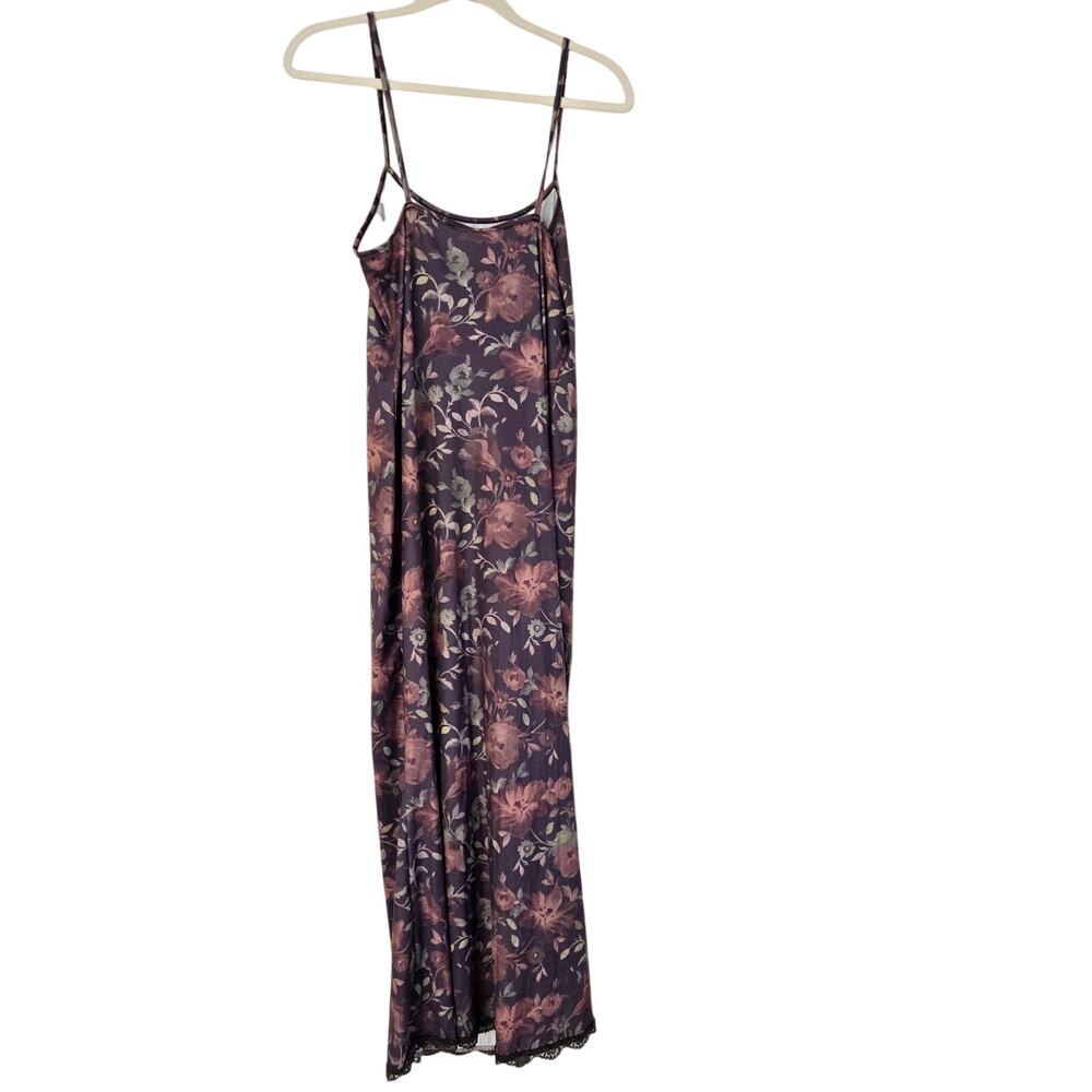 Romantic Edgy Fairy Grunge Mesh Overlay Lace Trim Dark Floral Y2K Slip Dress L - Picture 2 of 7